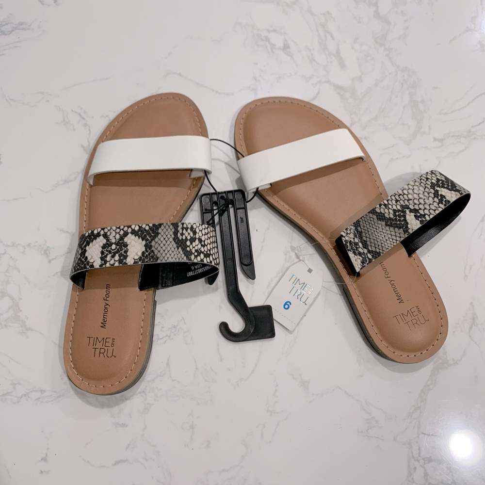 Faux Snakeskin Double Band Open Toe Slide Sandals